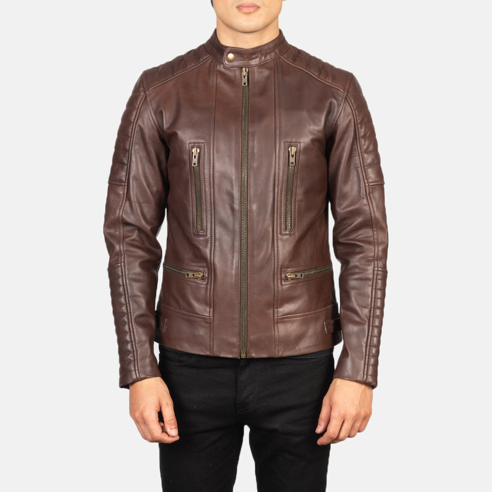 Men's Damian Brown Leather Biker Jacket