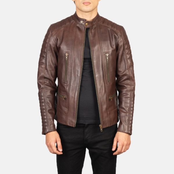 Men's Damian Brown Leather Biker Jacket