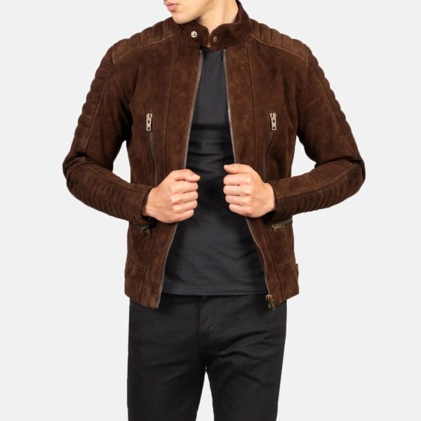 Men's Damian Mocha Suede Leather Biker Jacket