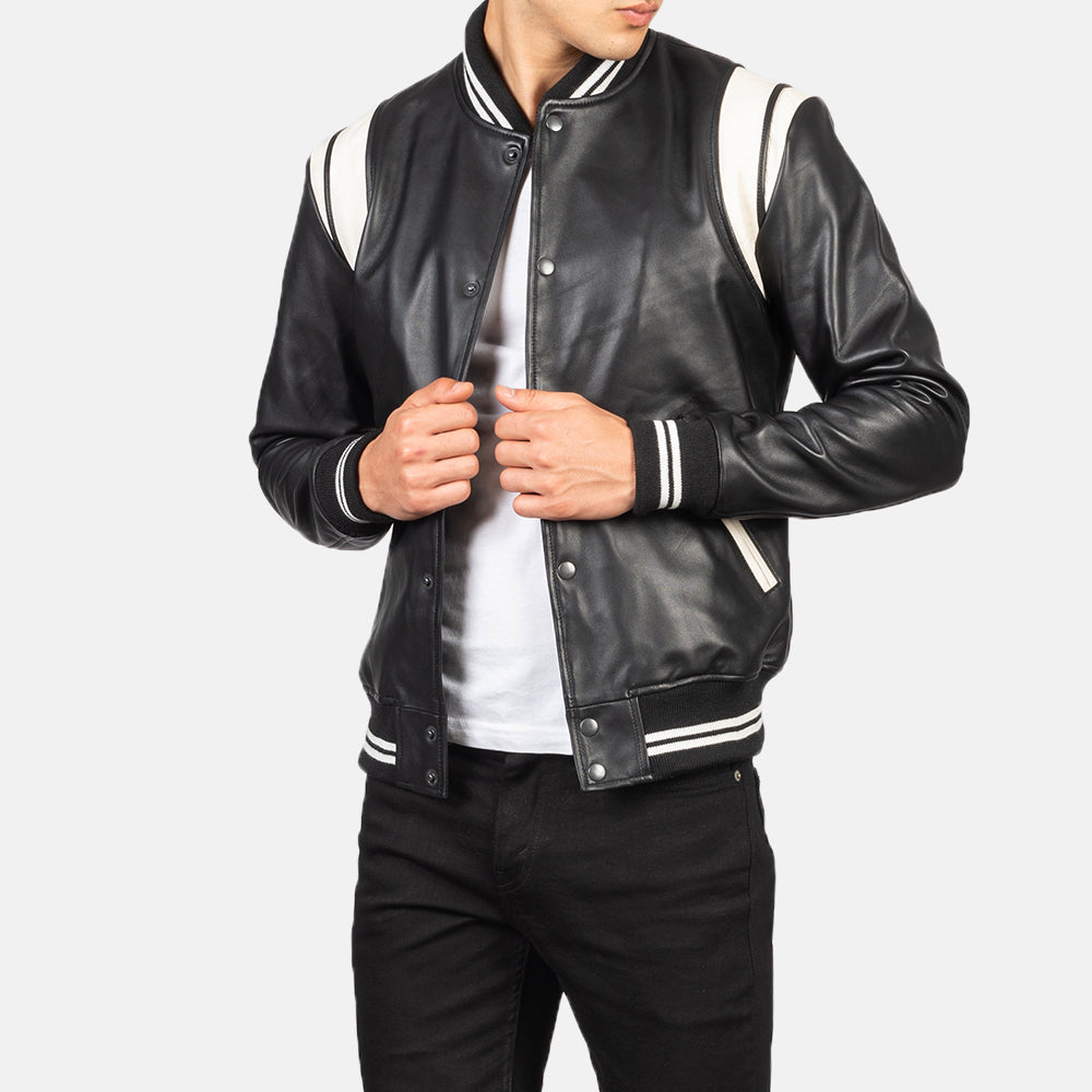 Men's Dantee Black Leather Varsity Jacket