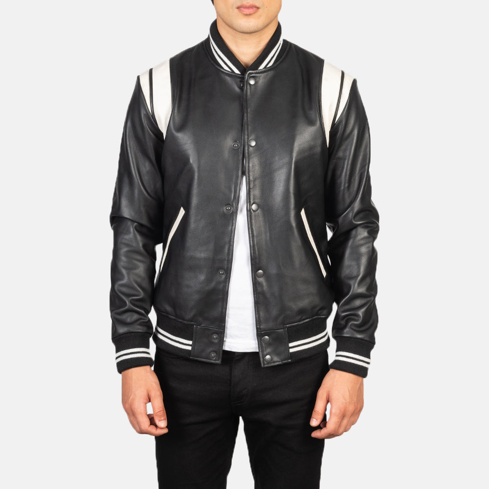 Men's Dantee Black Leather Varsity Jacket