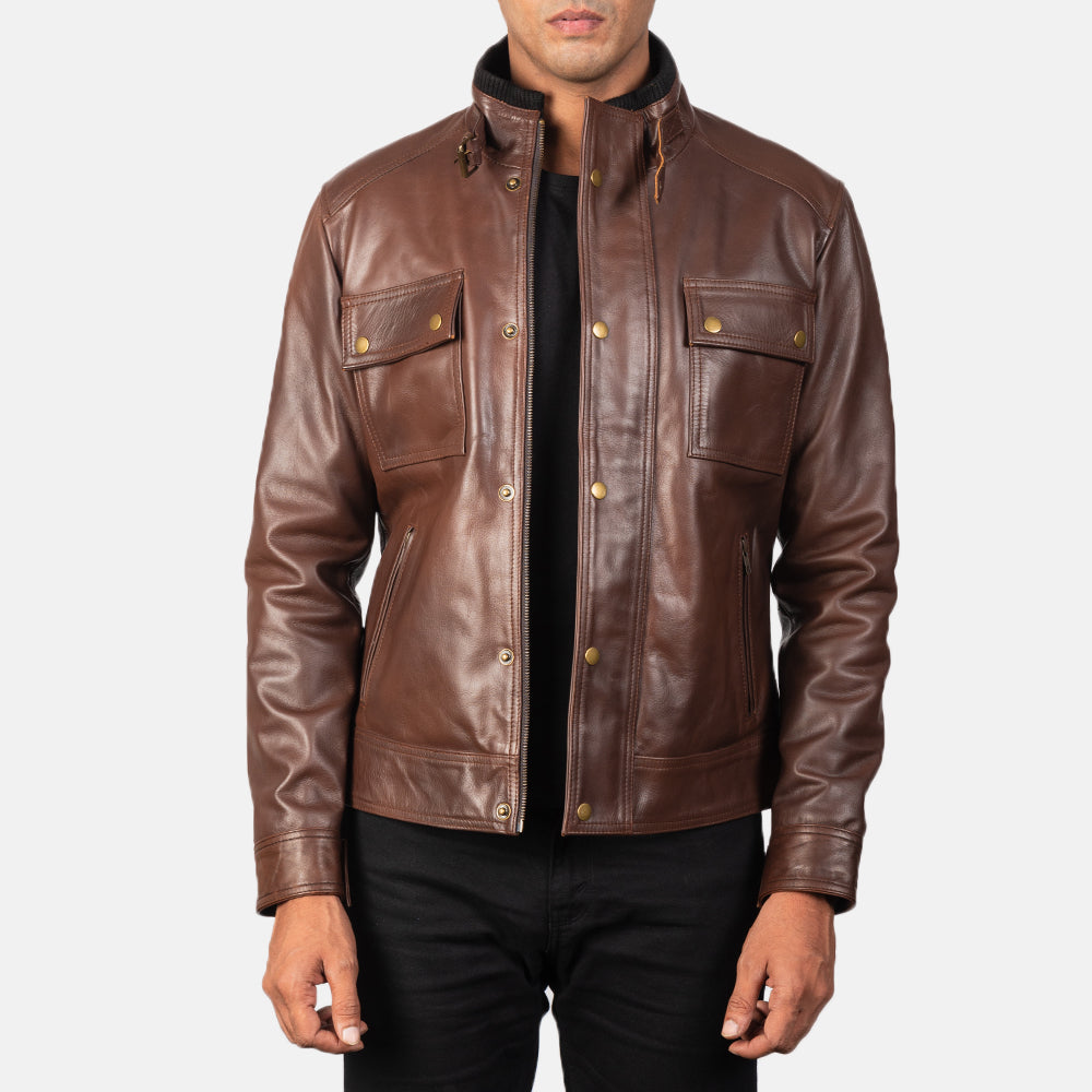 Men's Darren Brown Leather Biker Jacket