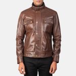 Men's Darren Brown Leather Biker Jacket