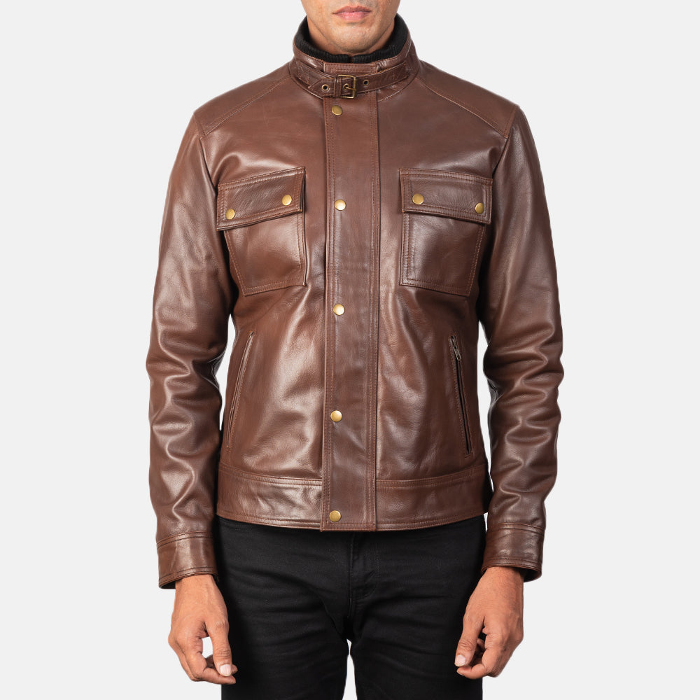 Men's Darren Brown Leather Biker Jacket