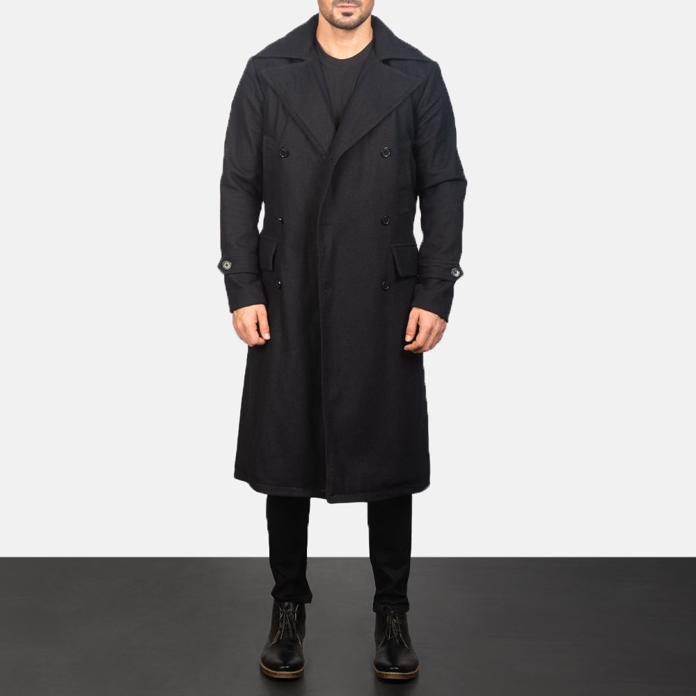 Men's Detective Black Wool Coat