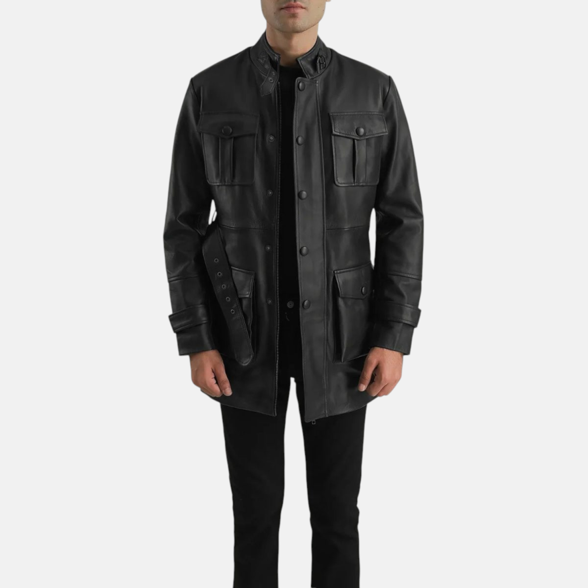 Men's Don Long Black Leather Coat