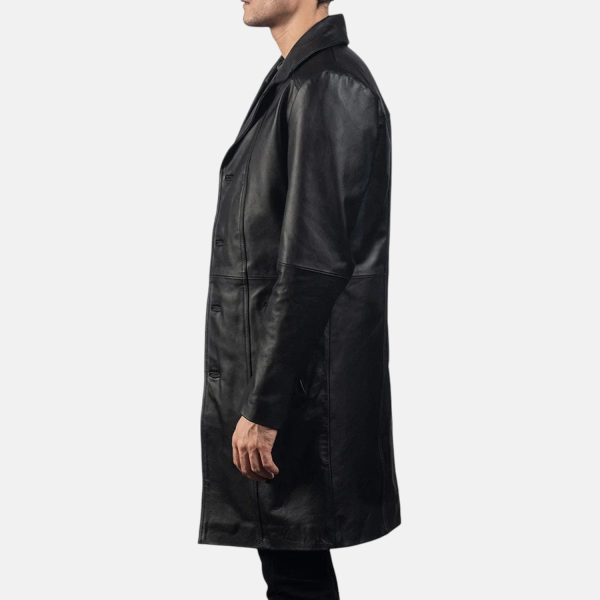 Men's Don Long Black Leather Coat