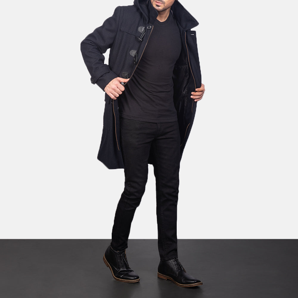 Men's Drake Black Wool Duffle Coat