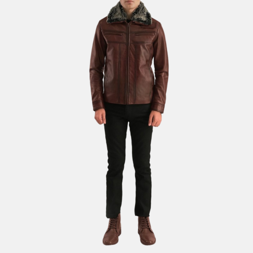 Men's Evan Hart Fur Brown Leather Jacket