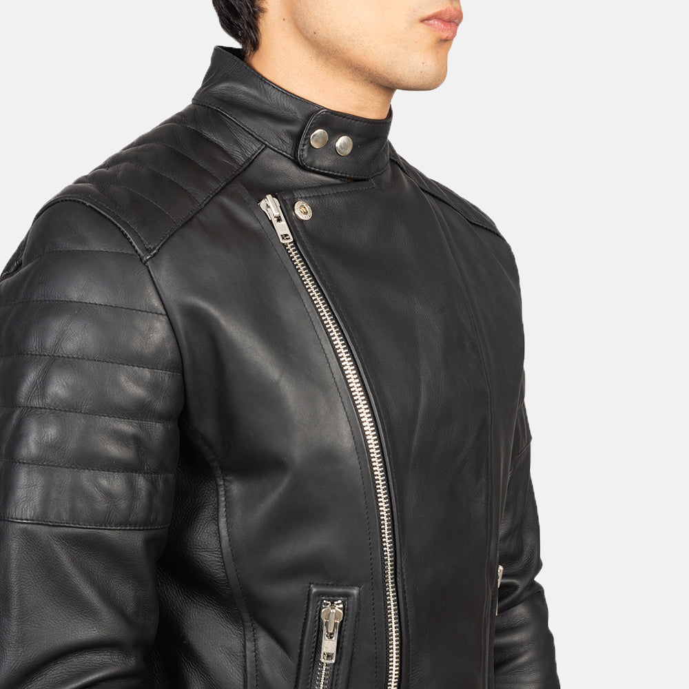 Men's Faisor Black Leather Biker Jacket