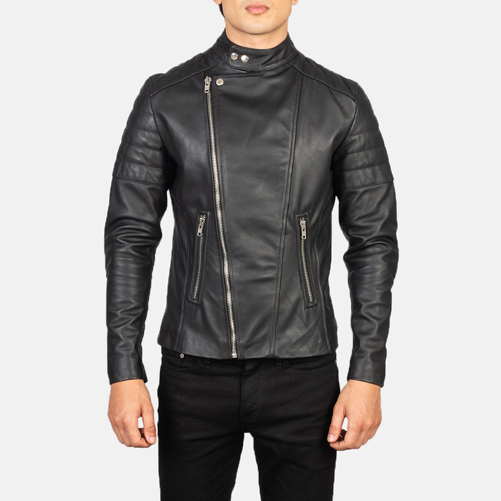Men's Faisor Black Leather Biker Jacket