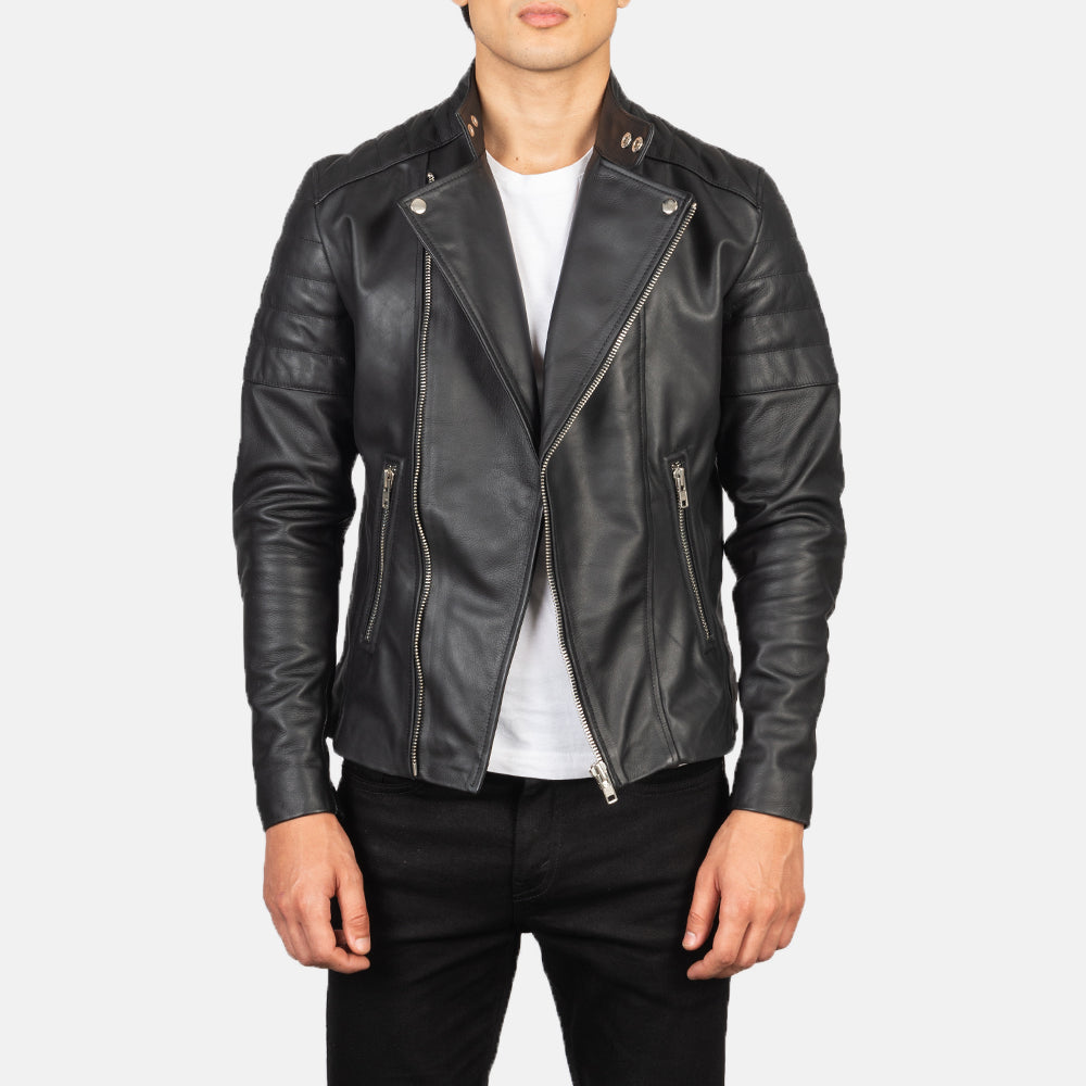 Men's Faisor Black Leather Biker Jacket