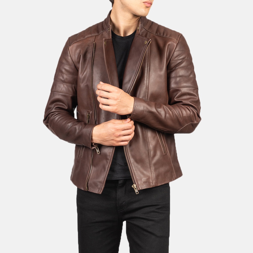 Men's Faisor Brown Leather Biker Jacket