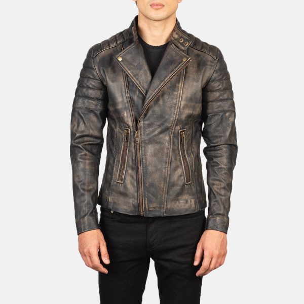 Men's Faisor Distressed Brown Leather Biker Jacket