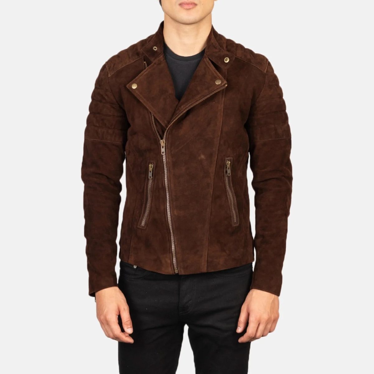 Men's Faisor Mocha Suede Leather Biker Jacket