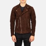 Men's Faisor Mocha Suede Leather Biker Jacket