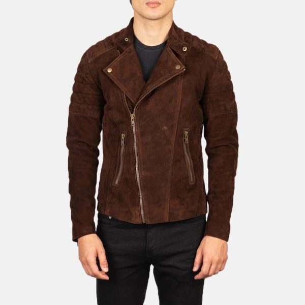 Men's Faisor Mocha Suede Leather Biker Jacket