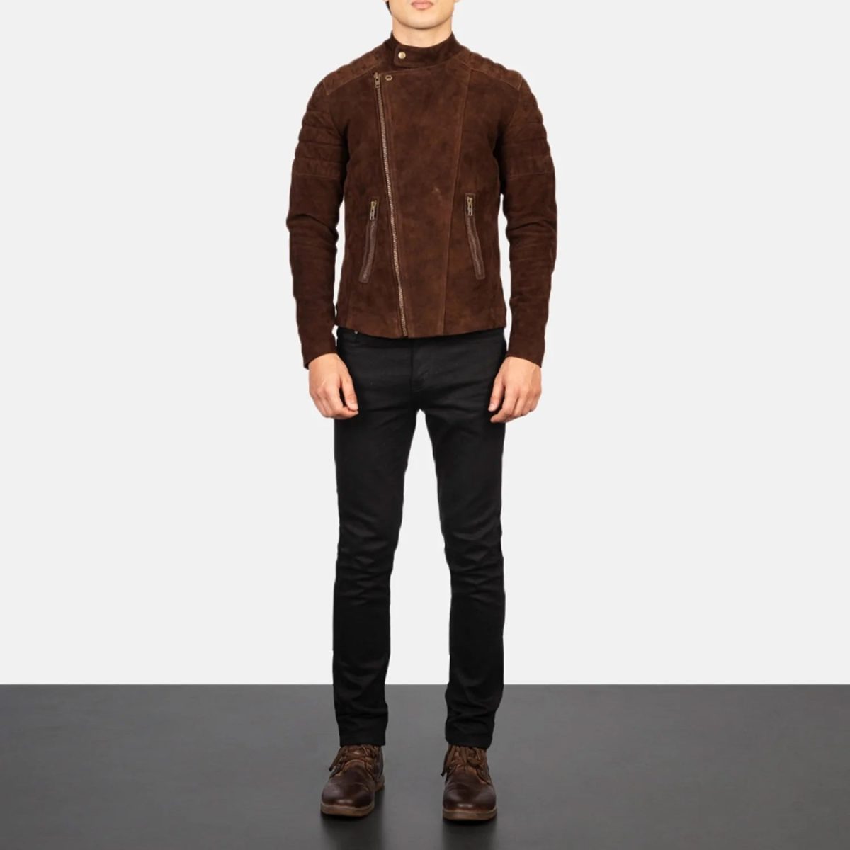 Men's Faisor Mocha Suede Leather Biker Jacket