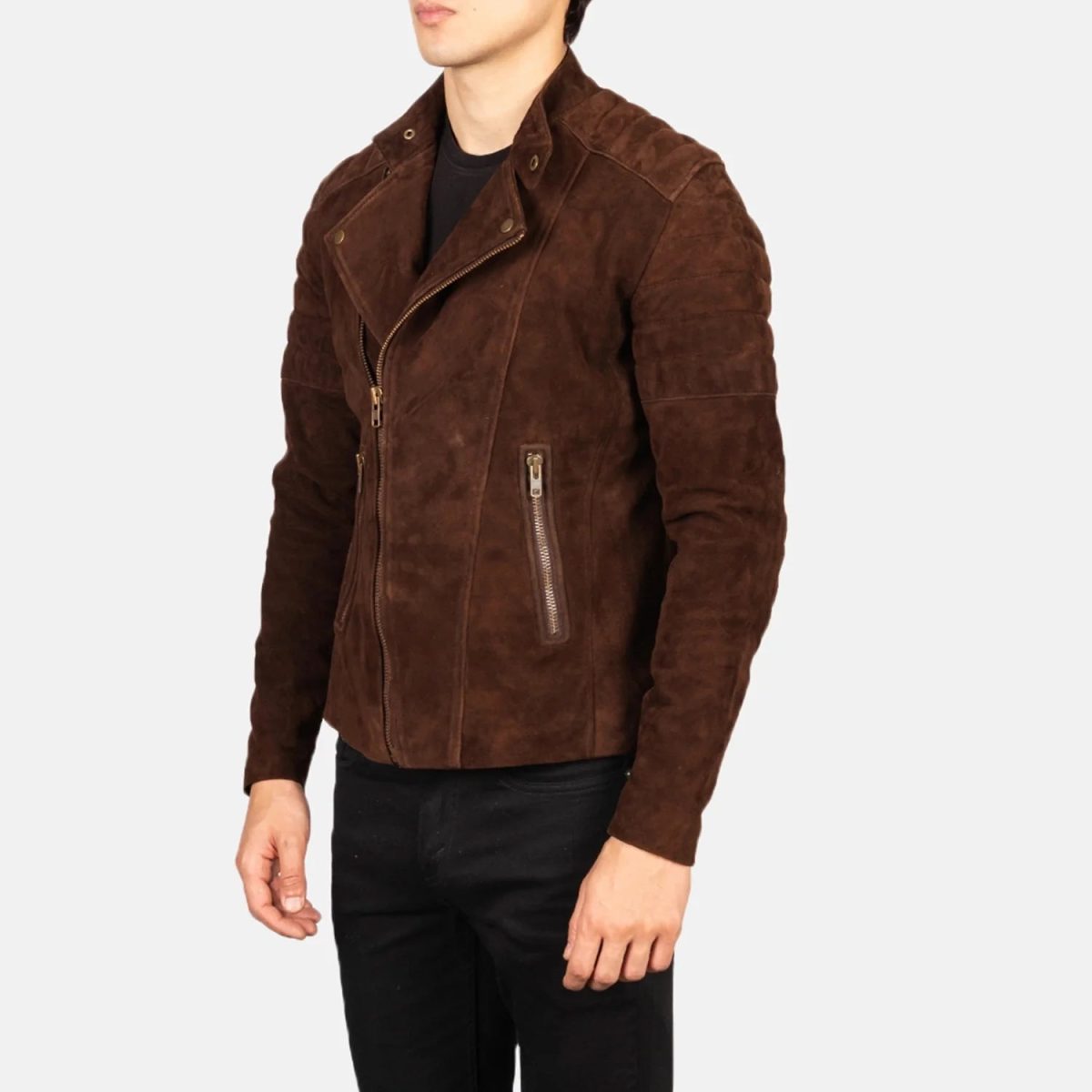Men's Faisor Mocha Suede Leather Biker Jacket