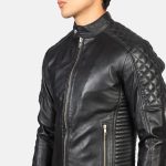 Men's Quilted Black Leather Biker Jacket