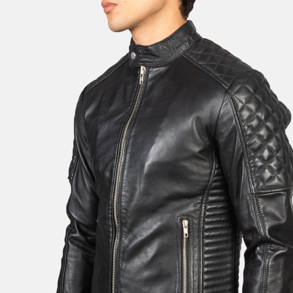 Men's Quilted Black Leather Biker Jacket
