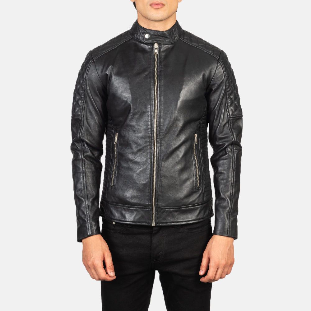 Men's Quilted Black Leather Biker Jacket