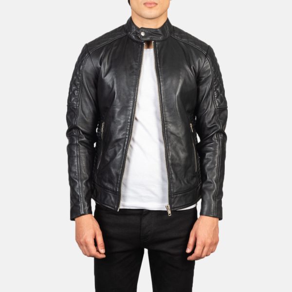 Men's Quilted Black Leather Biker Jacket