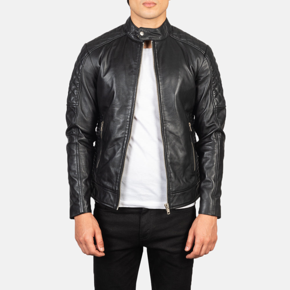 Men's Quilted Black Leather Biker Jacket