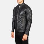 Men's Quilted Black Leather Biker Jacket
