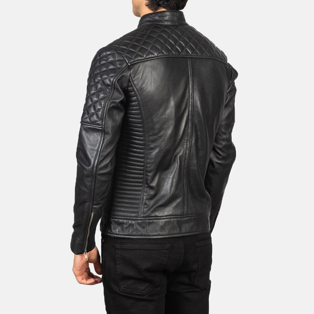 Men's Quilted Black Leather Biker Jacket