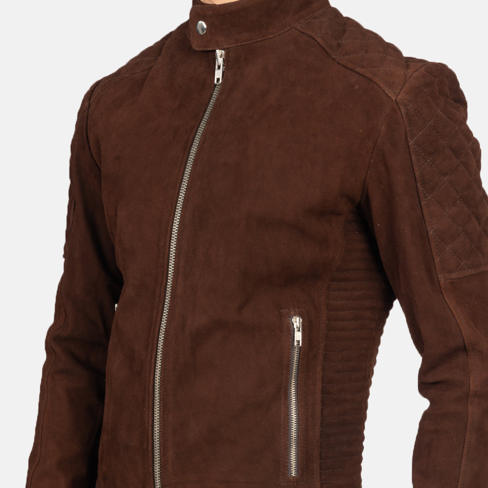 Men's Quilted Brown Leather Biker Jacket