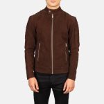 Men's Quilted Brown Leather Biker Jacket