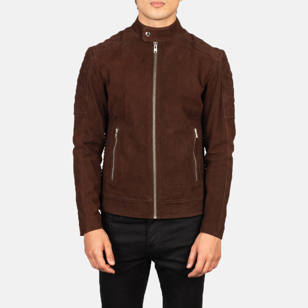 Men's Quilted Brown Leather Biker Jacket