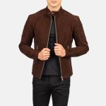 Men's Quilted Brown Leather Biker Jacket
