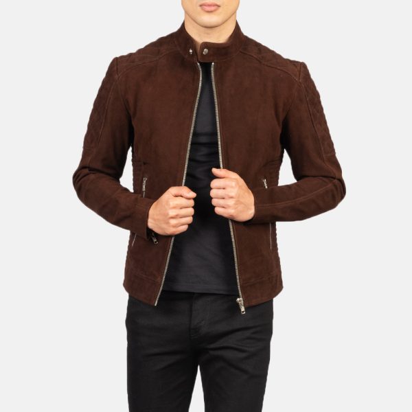 Men's Quilted Brown Leather Biker Jacket