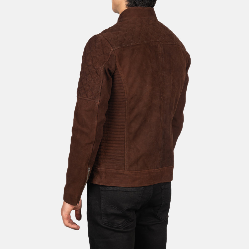 Men's Quilted Brown Leather Biker Jacket
