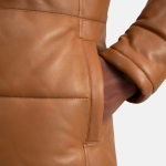 Men's Floyd Tan Hooded Leather Puffer Coat