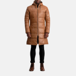 Men's Floyd Tan Hooded Leather Puffer Coat