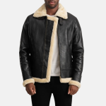 Men's Francis B-3 Black & Cream Leather Bomber Jacket