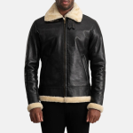 Men's Francis B-3 Black & Cream Leather Bomber Jacket