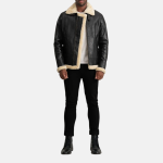 Men's Francis B-3 Black & Cream Leather Bomber Jacket