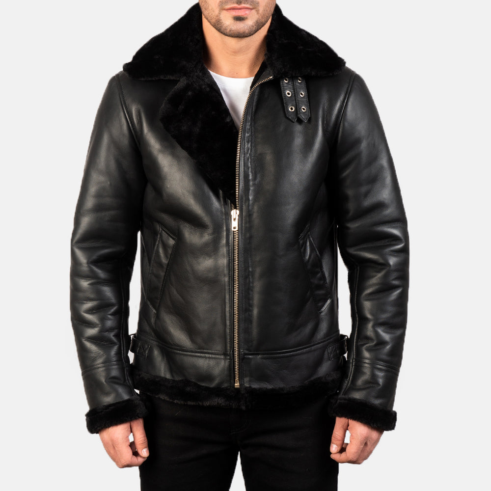 Men's Francis B-3 Black Leather Bomber Jacket