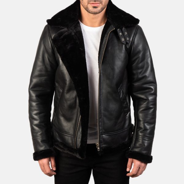 Men's Francis B-3 Black Leather Bomber Jacket