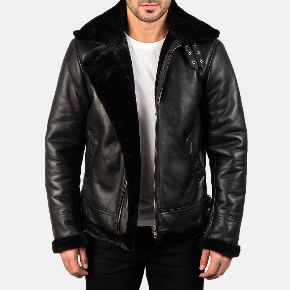 Men's Francis B-3 Black Leather Bomber Jacket