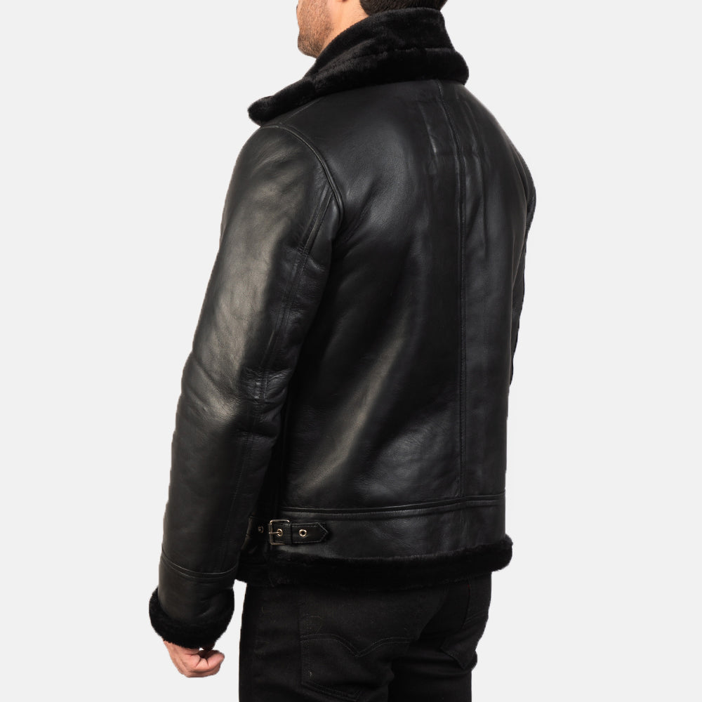 Men's Francis B-3 Black Leather Bomber Jacket