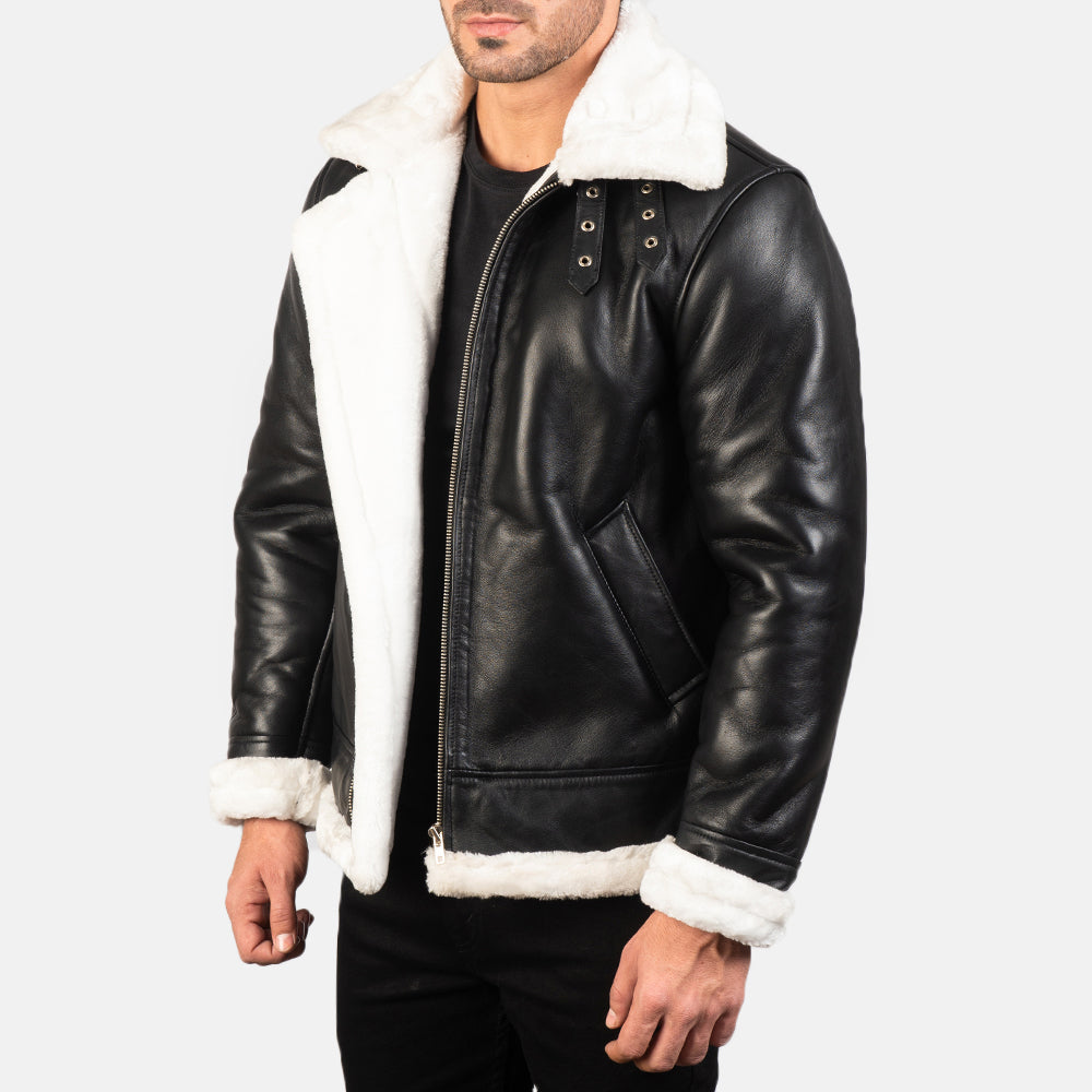 Men's Francis B-3 Black & White Leather Bomber Jacket