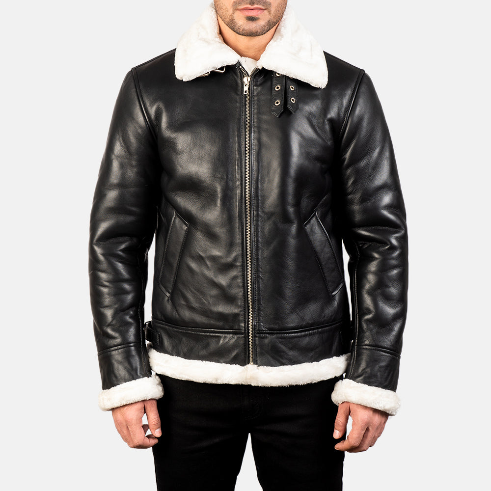 Men's Francis B-3 Black & White Leather Bomber Jacket