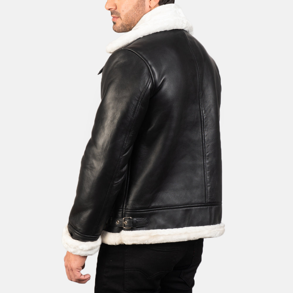 Men's Francis B-3 Black & White Leather Bomber Jacket