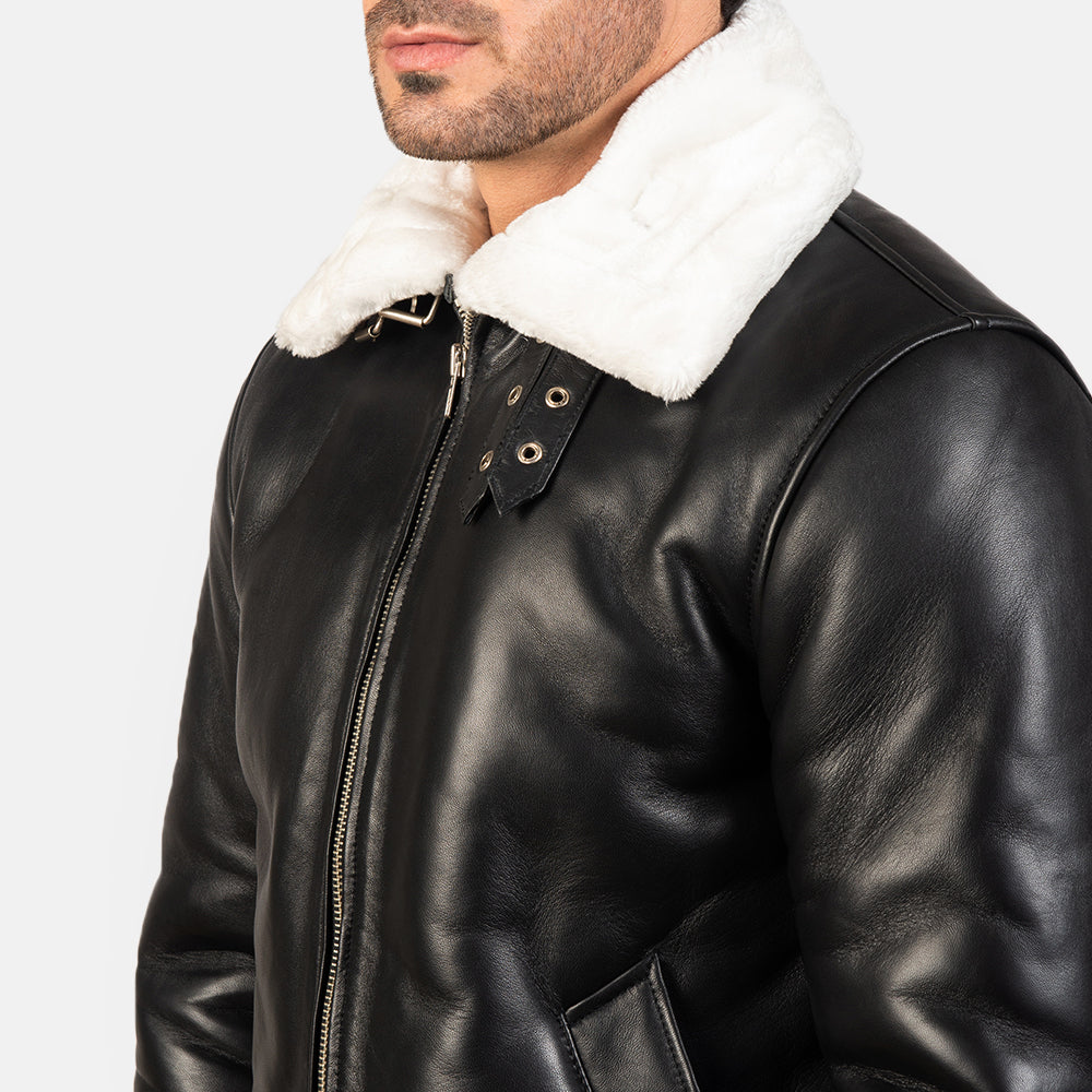 Men's Francis B-3 Black & White Leather Bomber Jacket