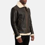 Men's Francis B-3 Brown & Cream Leather Bomber Jacket